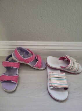 Sandal Bundle Pink and Purple and White Striped Slides W/ Pink Size 10 Toddler